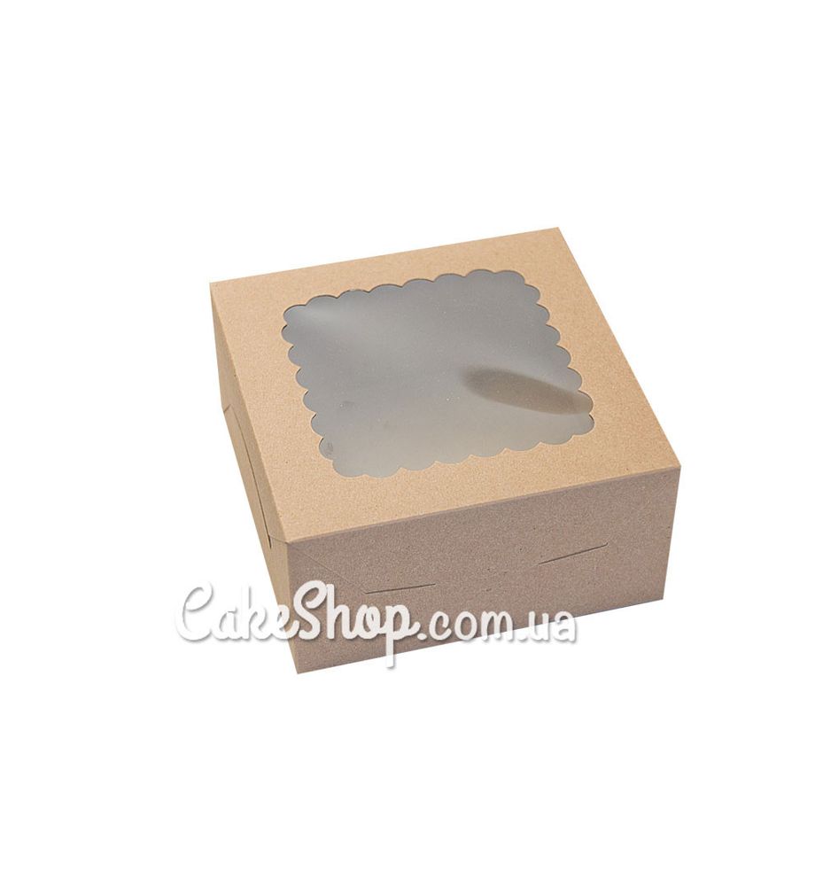 Коробка для зефира, пирожных с ажурным окном Крафт, 14х14х7 см - фото