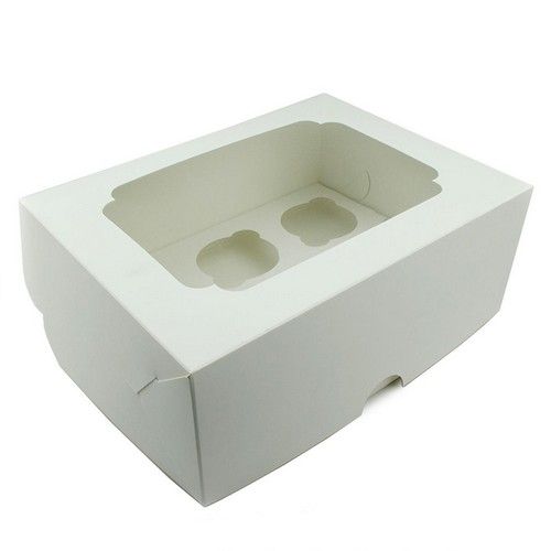 Коробка на 6 кексов с фигурным окном Белая, 25х19х10 см - фото