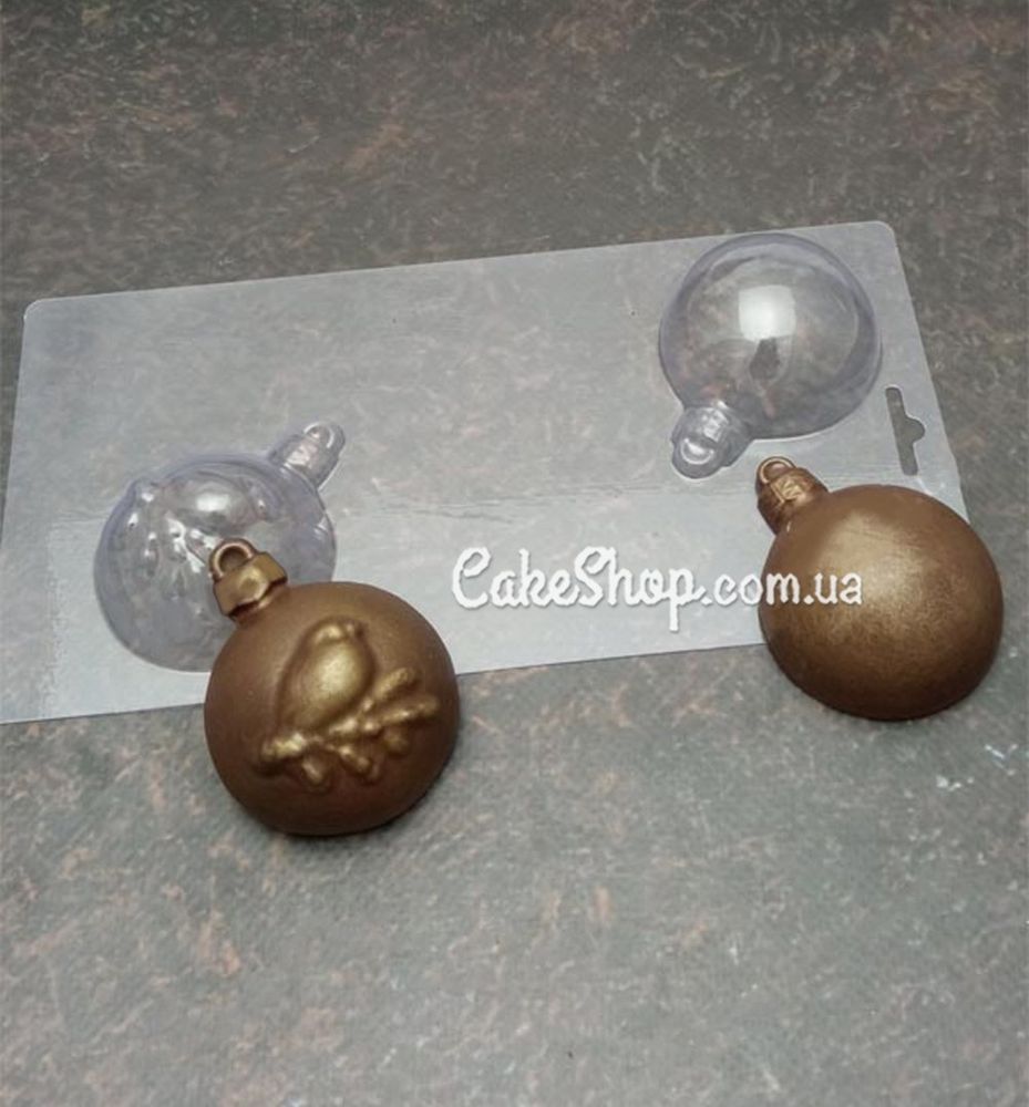Пластиковая форма для шоколада Елочная игрушка-шар Птичка на ветке - фото