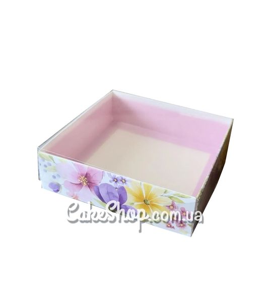 ⋗ Коробка для пряников с прозрачной крышкой Цветочная, 12х12х3,5 см купить в Украине ➛ CakeShop.com.ua, фото