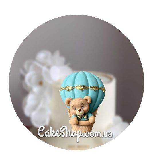 ⋗ Шоколадная фигурка Мишка на воздушном шаре Беж-Голубой ТМ ДимК купить в Украине ➛ CakeShop.com.ua, фото