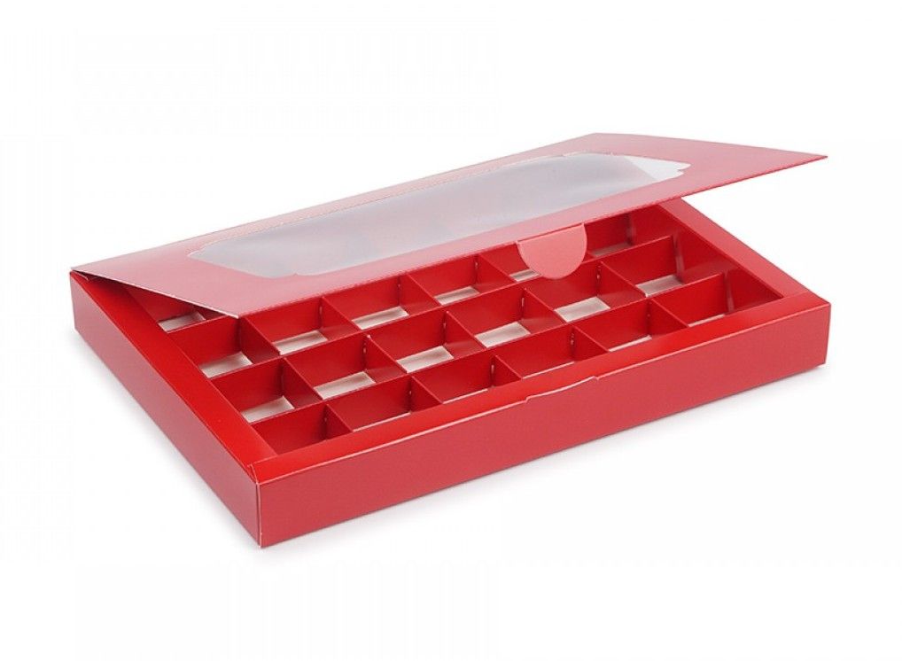 ⋗ Коробка на 24 конфеты с окном Красная, 27х18,5х3 см купить в Украине ➛ CakeShop.com.ua, фото