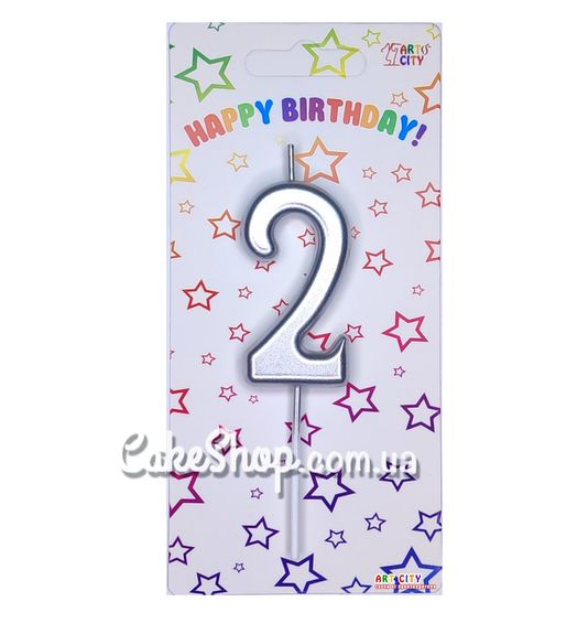 ⋗ Тортовая свеча цифра Металлизированное серебро - 2 купить в Украине ➛ CakeShop.com.ua, фото