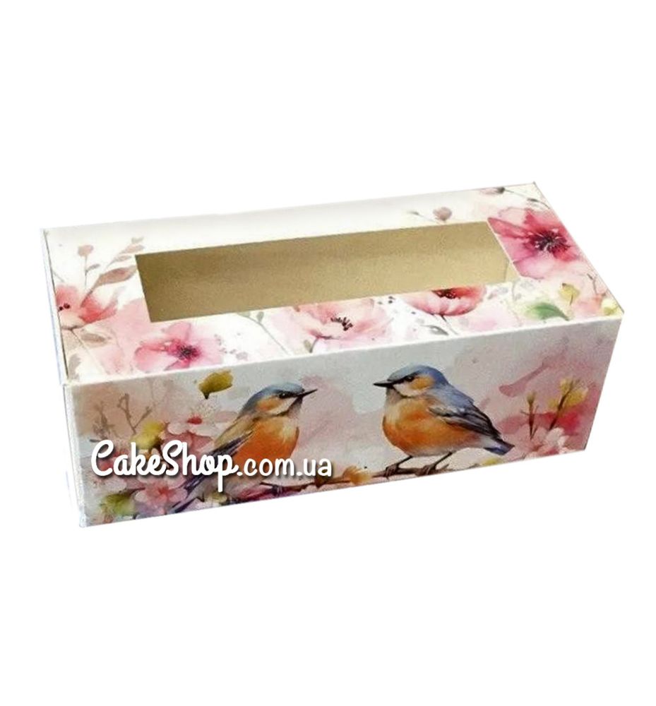 Коробка для макаронс, конфет, безе с прозрачным окном Птички, 14х6х5 см - фото