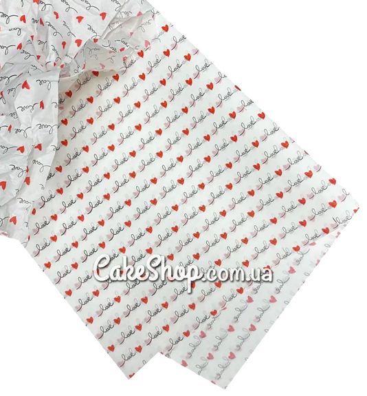 ⋗ Папір тішью Love і червоні сердечка на білому, 10 аркушів купити в Україні ➛ CakeShop.com.ua, фото