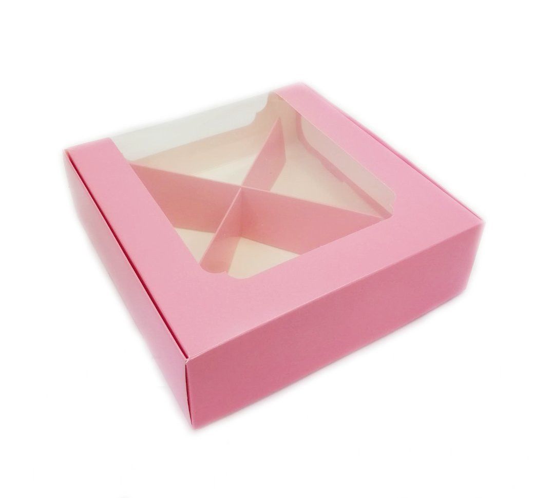 ⋗ Коробка для десертів з вікном 20х20х6, Рожева купити в Україні ➛ CakeShop.com.ua, фото
