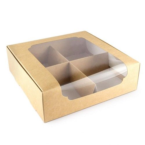 Коробка для десертов с окошком 20х20х6, Крафт - фото