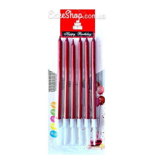 ⋗ Свічки для торта Металік червоні 13 см, 6 шт купити в Україні ➛ CakeShop.com.ua, фото