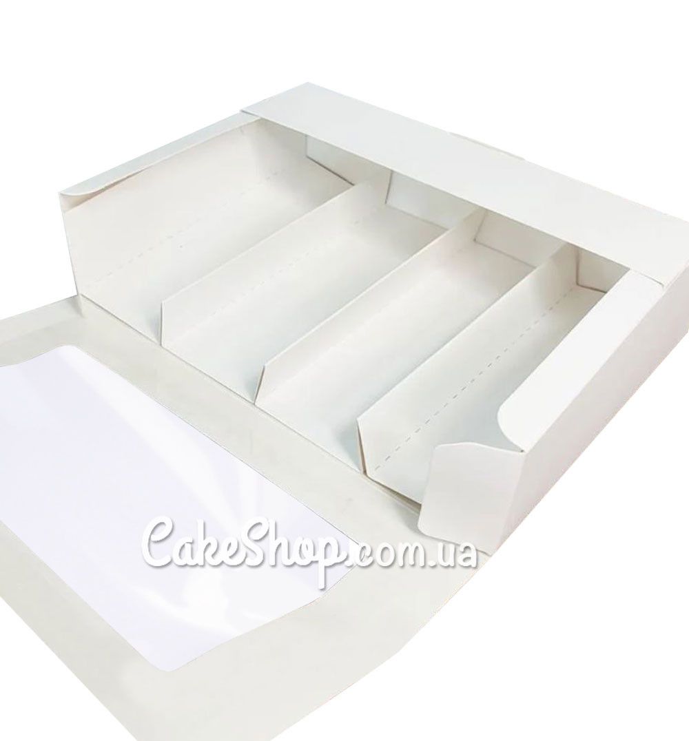 ⋗ Коробка для эклеров и пирожных Эскимо с окном Белая, 21х15х5 см купить в Украине ➛ CakeShop.com.ua, фото