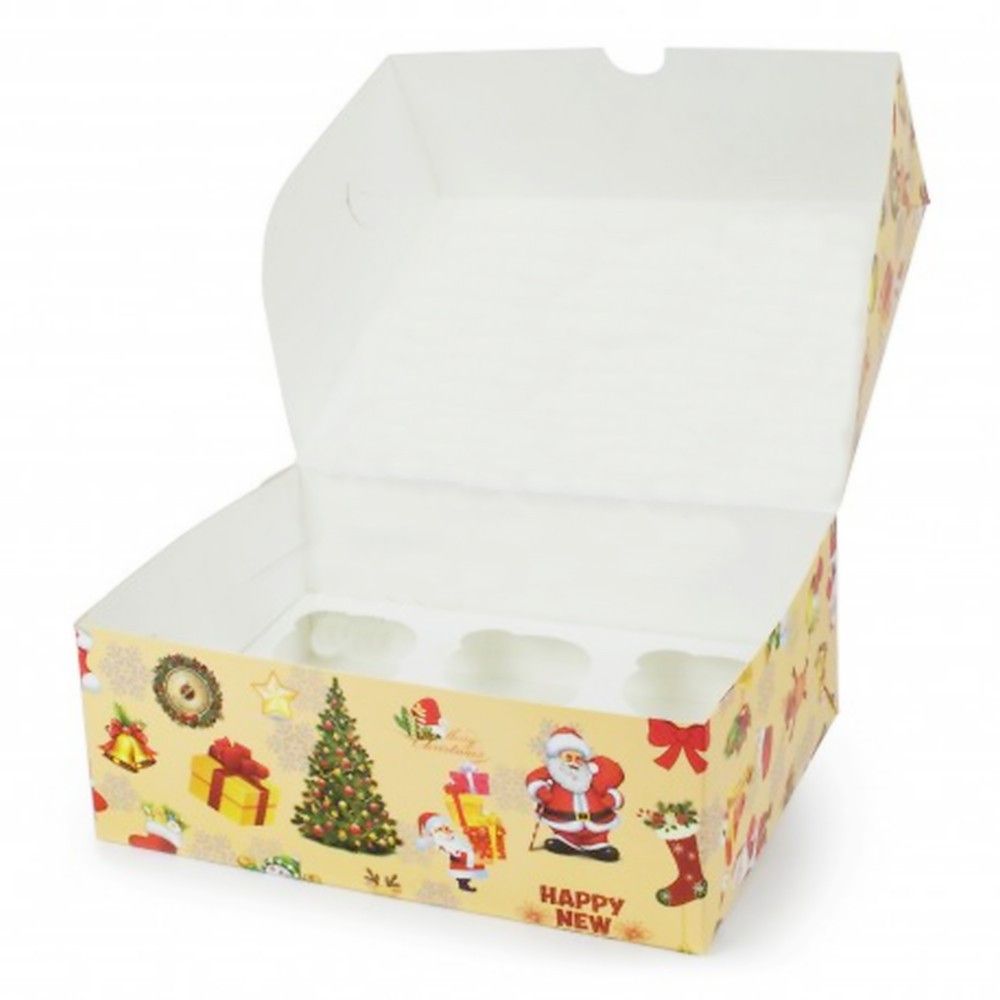 ⋗ Коробка на 6 кексов Новогодняя без окна, 24х18х9 см купить в Украине ➛ CakeShop.com.ua, фото