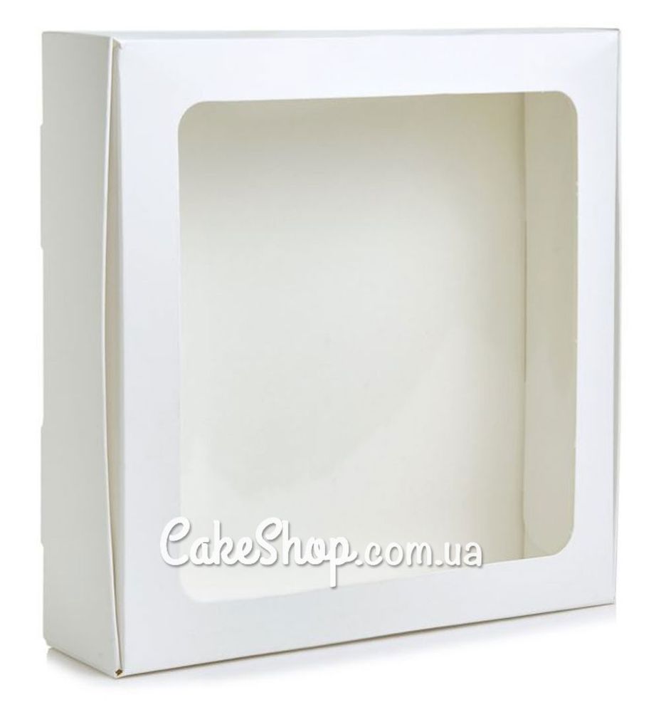 Коробка для макаронс, еклерів, зефіру з вікном Біла, 30х30х5,5 см - фото