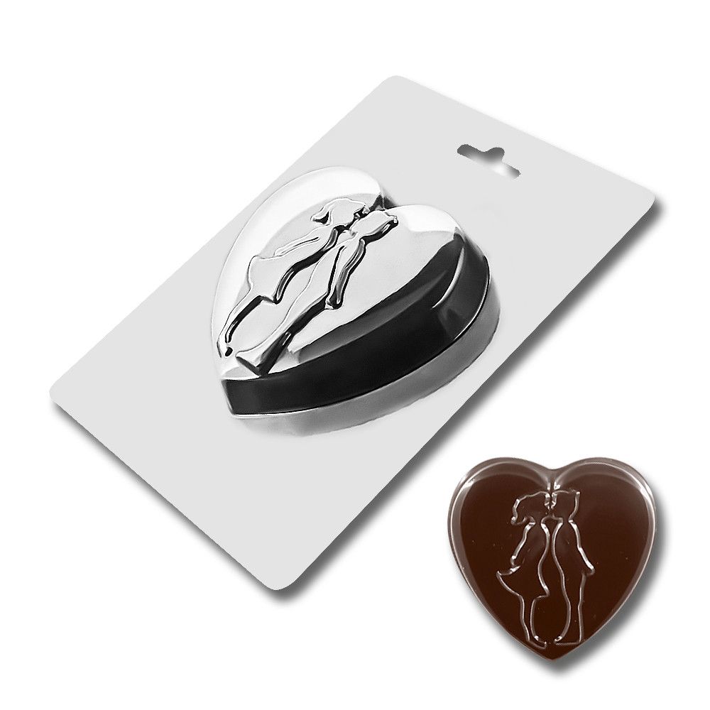 Пластикова форма для шоколаду Серце поцілунок закоханих - фото