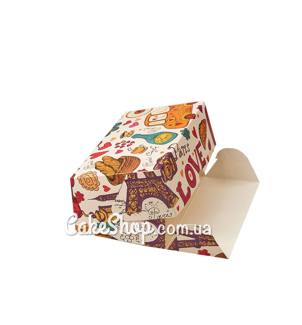 ⋗ Коробка-контейнер для десертів Париж принт, 18х12х8 см купити в Україні ➛ CakeShop.com.ua, фото