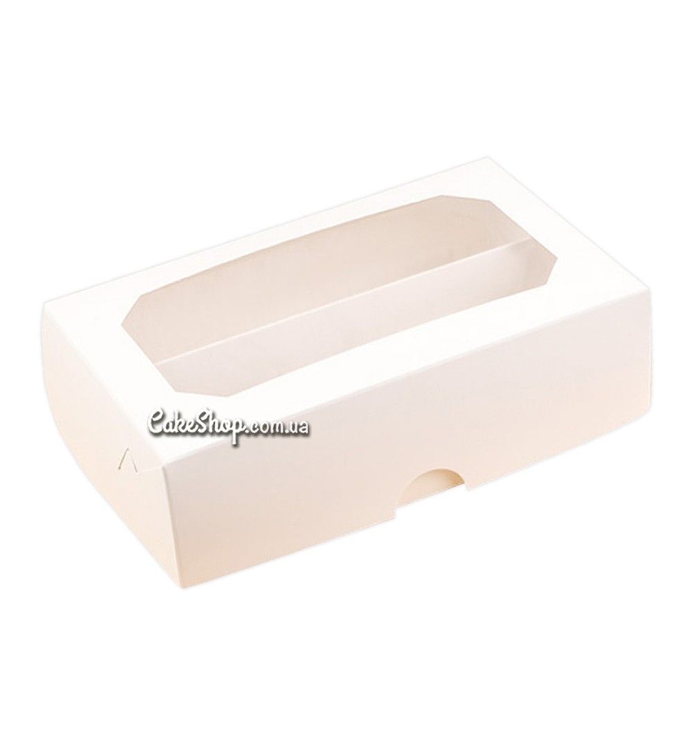 ⋗ Коробка для макаронс, зефіру з віконцем Біла, 20х12х6 см купити в Україні ➛ CakeShop.com.ua, фото