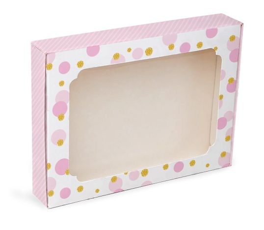 ⋗ Коробка для пряників з фігурним вікном Горохи зі смугою рожева, 15х20х3 см купити в Україні ➛ CakeShop.com.ua, фото