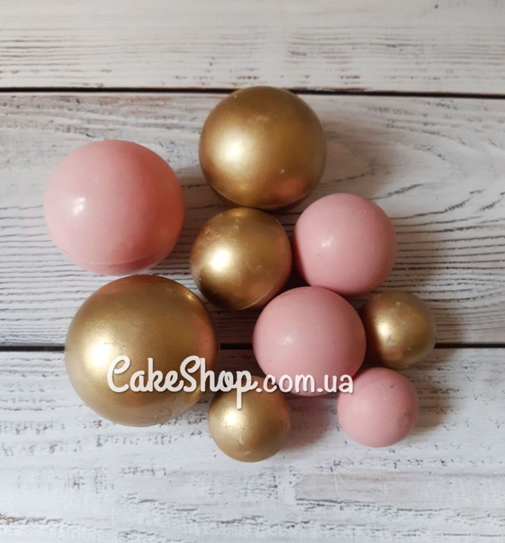 ⋗ Набір шоколадних кульок рожевийі/золото, 9шт купити в Україні ➛ CakeShop.com.ua, фото