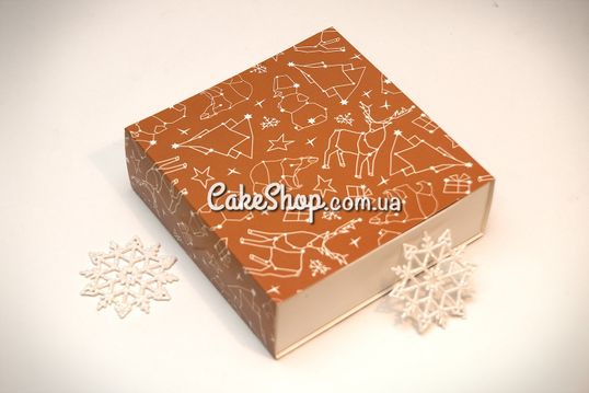 ⋗ Коробка універсальна Новорічна Коричнева, 15,8х15,8х5,3 см купити в Україні ➛ CakeShop.com.ua, фото
