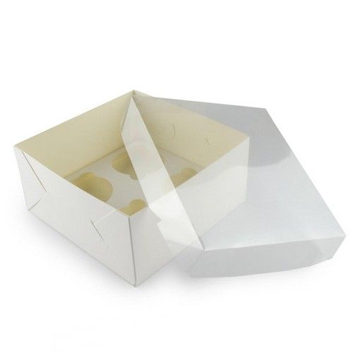⋗ Коробка на 4 кекси з прозорою кришкою Біла, 16х16х8 см купити в Україні ➛ CakeShop.com.ua, фото
