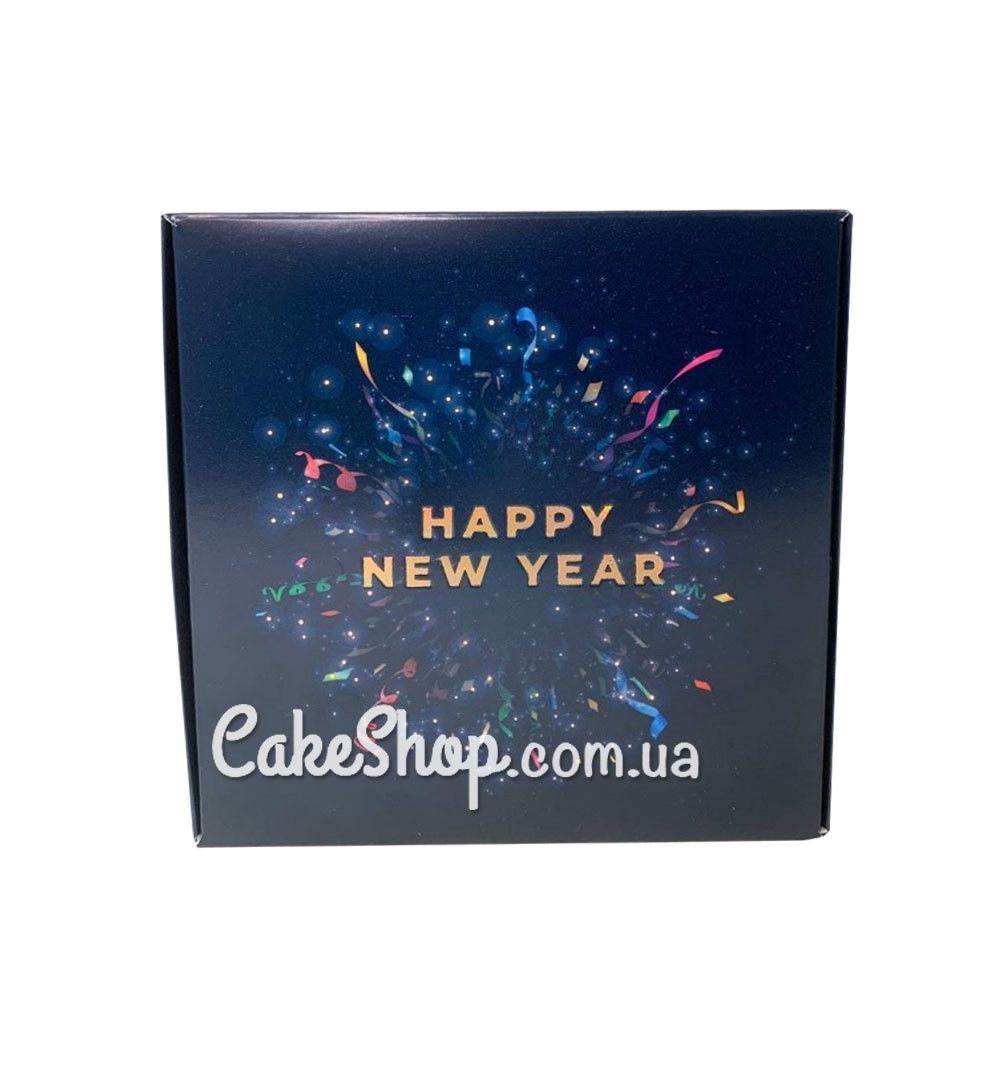 ⋗ Коробка Happy New Year салют с тиснением, 15х15х5 см купить в Украине ➛ CakeShop.com.ua, фото