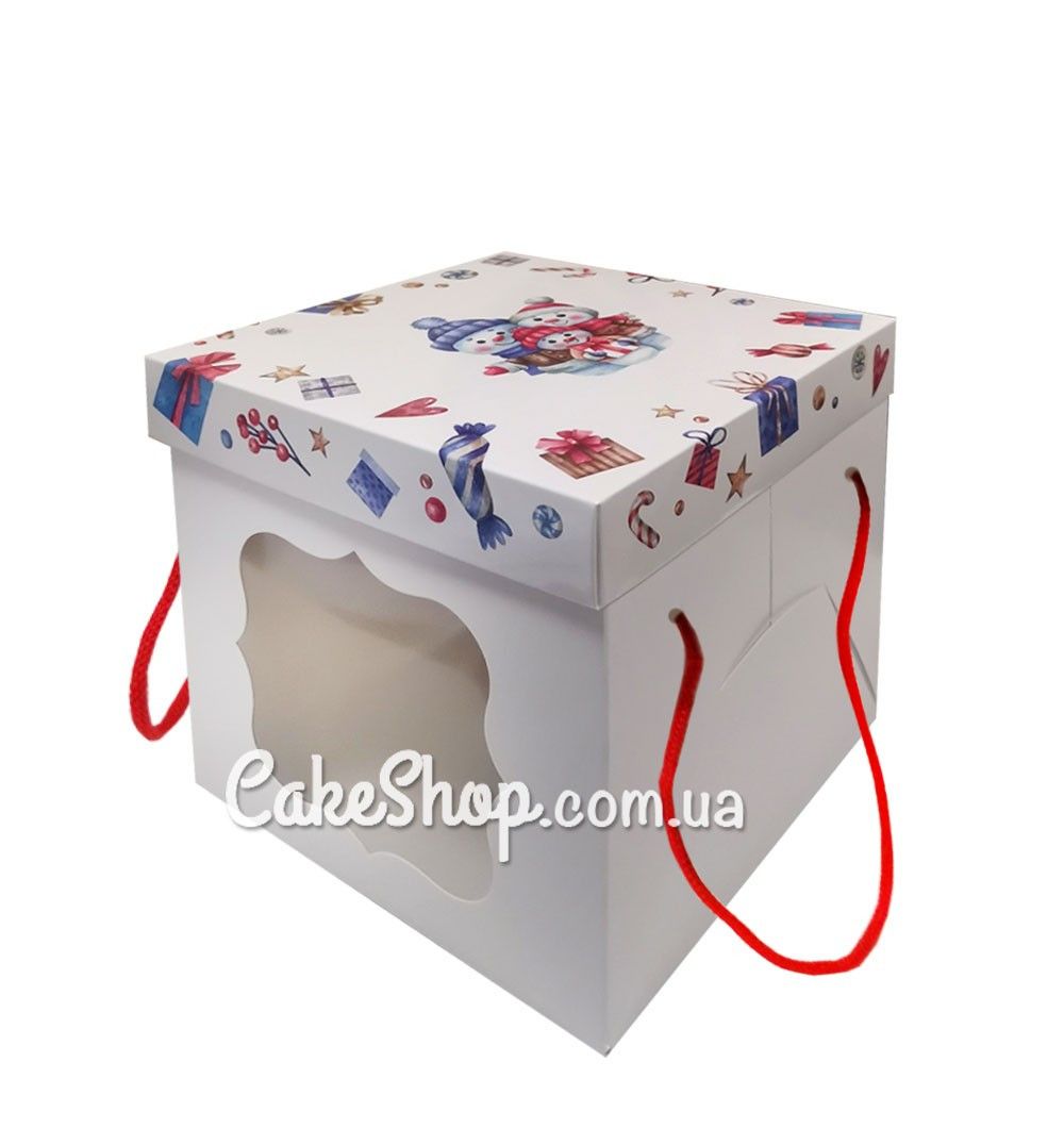 ⋗ Коробка для торта Снеговики с крышкой и окошком, 17х17х17 см купить в Украине ➛ CakeShop.com.ua, фото