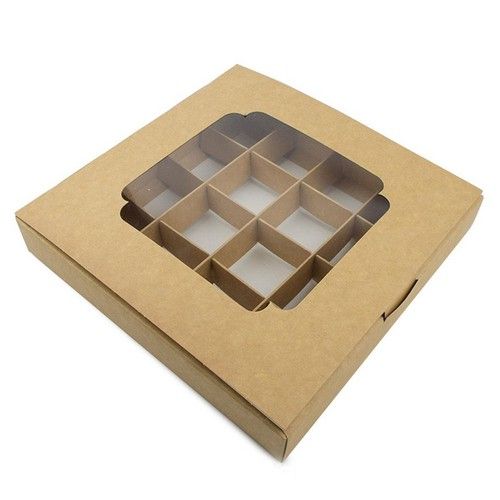 ⋗ Коробка на 16 конфет с окном Крафт, 18,5х18,5 х 3 см купити в Україні ➛ CakeShop.com.ua, фото