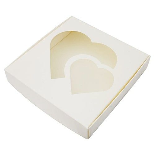 Коробка для пряников Сердца Белая, 15х15х3см - фото