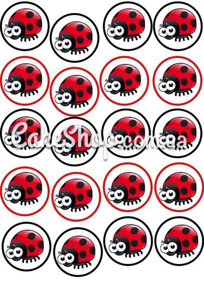 ⋗ Цукрова картинка для капкейків Божі корівки купити в Україні ➛ CakeShop.com.ua, фото