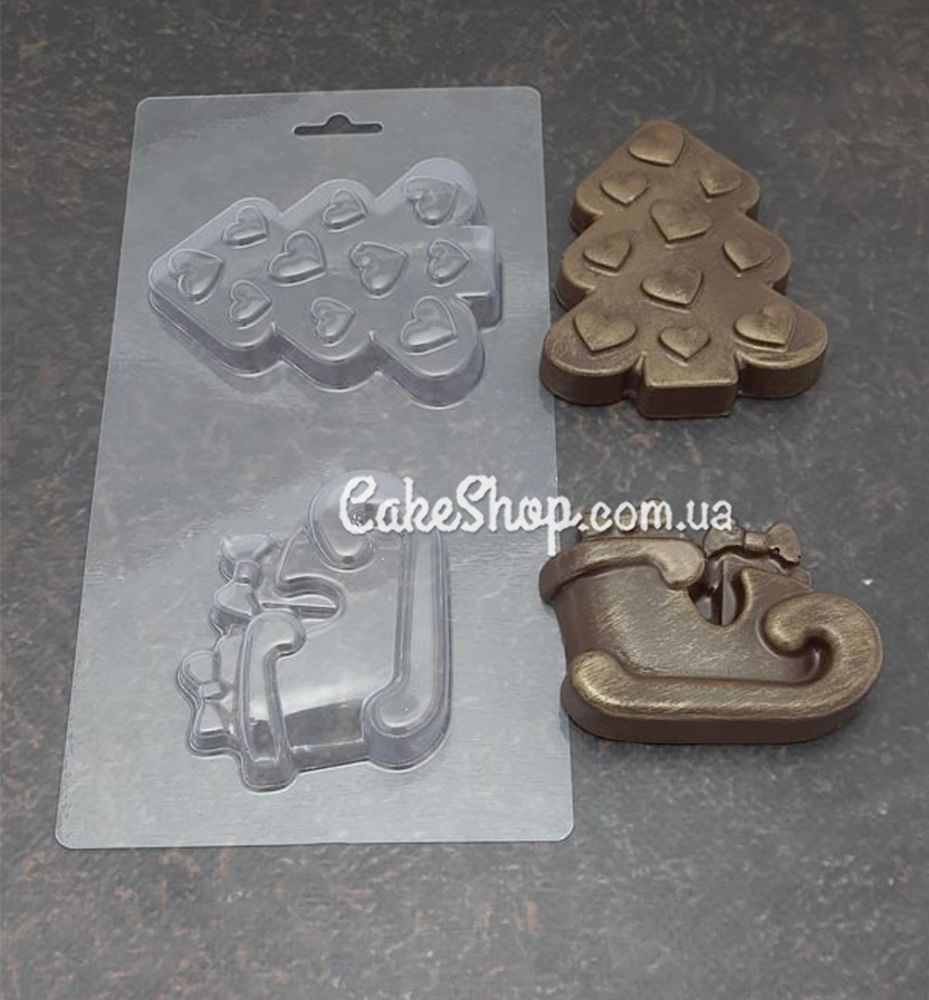 Пластиковая форма для шоколада Сани и елочка - фото