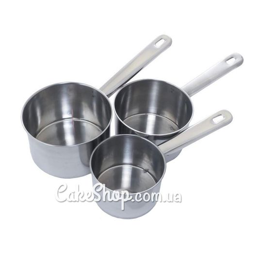 ⋗ Ковшики нержавіючі круглі з металевою ручкою V 1200/1000/700 мл (набір 3 шт) купити в Україні ➛ CakeShop.com.ua, фото