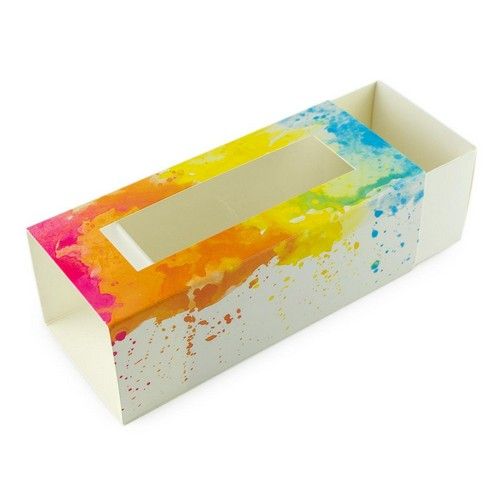 Коробка для макаронс, конфет, безе с прозрачным окном Краски, 14х6х5 см - фото