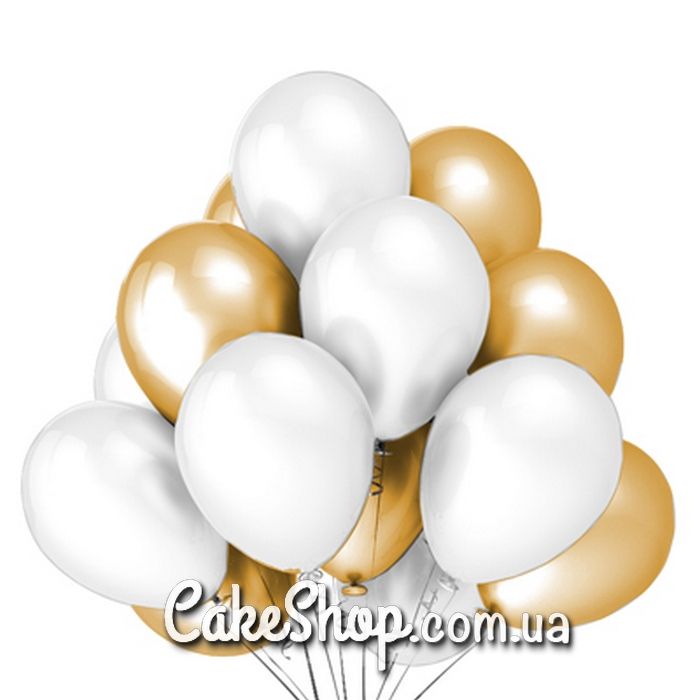 ⋗ Латексні повітряні кулі Білий/Золотий, 10шт. купити в Україні ➛ CakeShop.com.ua, фото