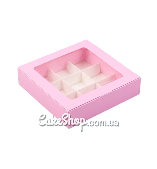 ⋗ Коробка на 9 конфет с окном Розовая, 15,3 х15, 3х3, 5 см купить в Украине ➛ CakeShop.com.ua, фото