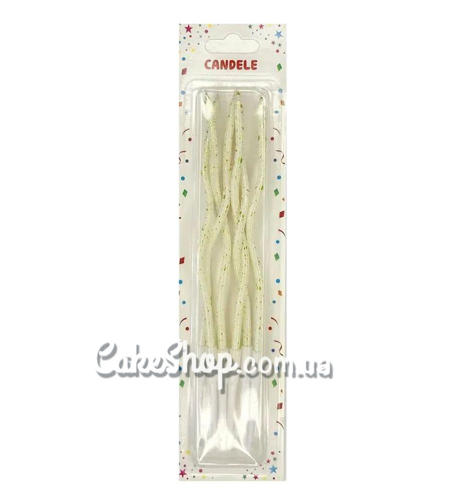 Свечи тортовые Коктейльные белые с золотыми каплями, 6 шт - фото