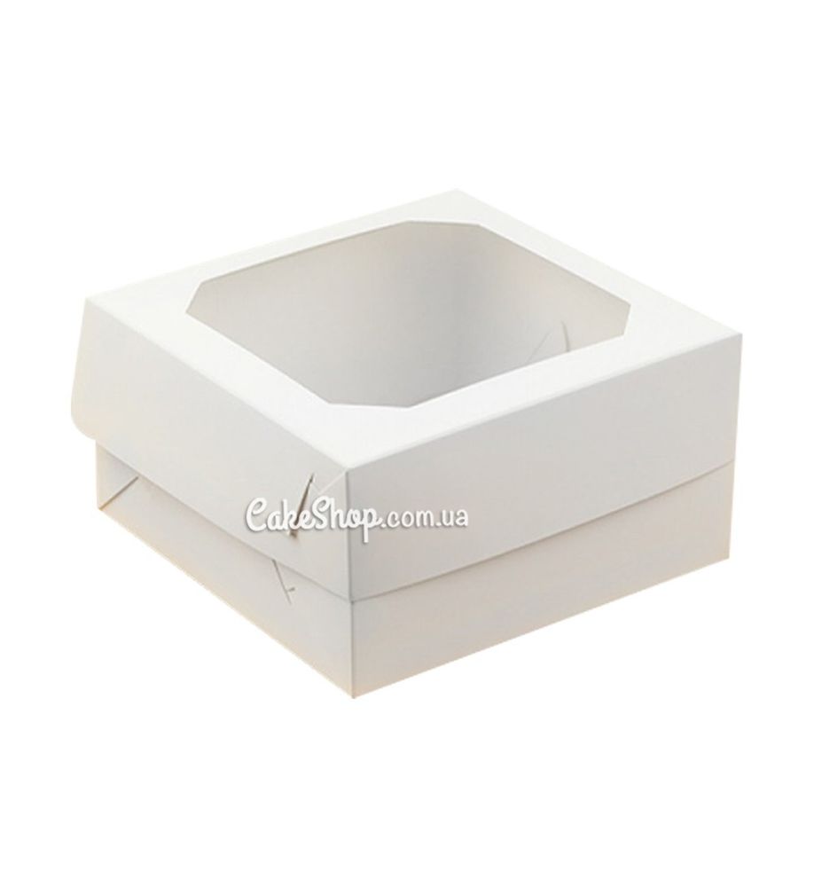 Коробка для подарунків, бенто-торта біла з вікном, 13х13х7 см - фото