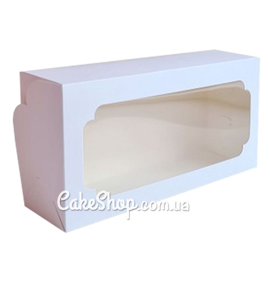 Коробка для рулета, штоллена с фигурным окном Белая, 15x30x9 см - фото