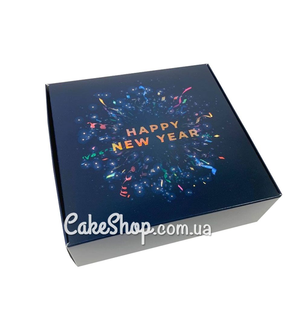 ⋗ Коробка Happy New Year салют с тиснением, 15х15х5 см купить в Украине ➛ CakeShop.com.ua, фото