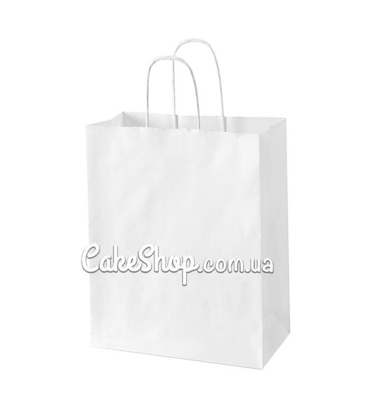 ⋗ Пакет паперовий з крученими ручками Білий, 24х20х8см купити в Україні ➛ CakeShop.com.ua, фото