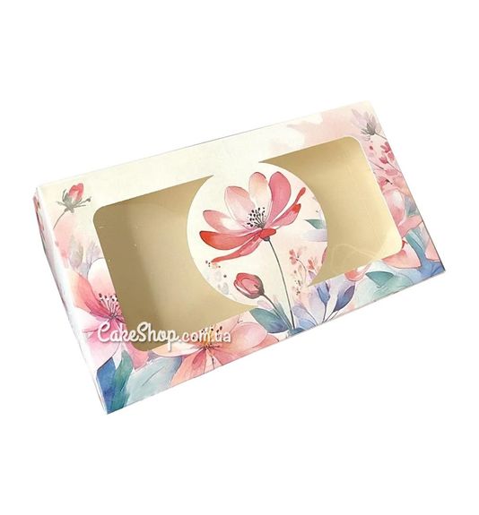 ⋗ Коробка для эклеров, зефира с окном Акварельные цветы, 20х11,5х5 см купить в Украине ➛ CakeShop.com.ua, фото