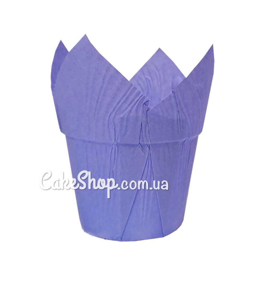 Форма паперова для кексів Тюльпан з бортом фіолетова, 10 шт - фото