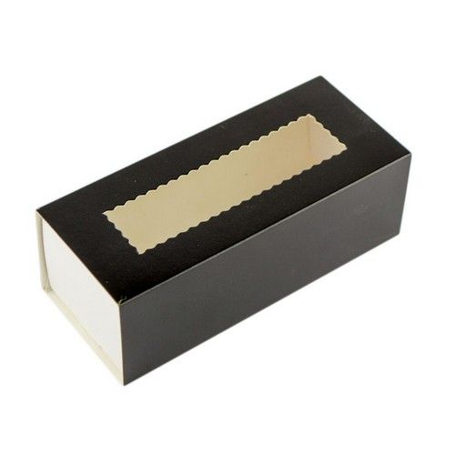 Коробка для макаронс, конфет, безе с прозрачным окном Черная, 14х5х6 см - фото
