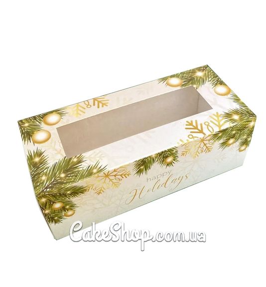 ⋗ Коробка для макаронс, конфет, безе с прозрачным окном Елки, 14х6х5 см купить в Украине ➛ CakeShop.com.ua, фото