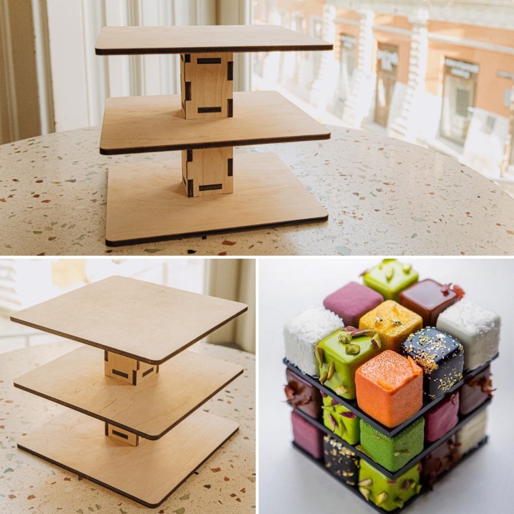 Подставка под торт Кубик-рубик (фанера), 18х18х18 см - фото