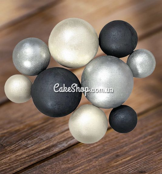 ⋗ Сфера шоколадная IR Белая жемчужина-серебро-черный блеск купить в Украине ➛ CakeShop.com.ua, фото