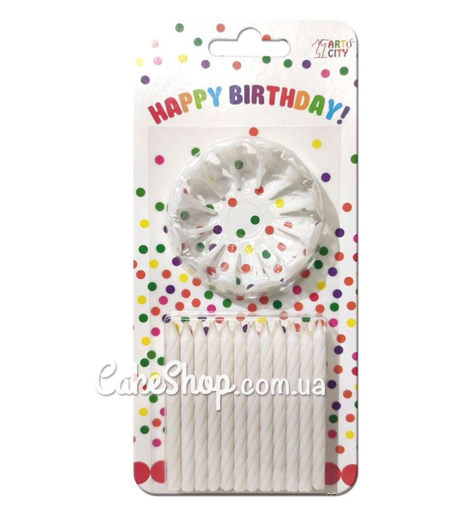 Свечи тортовые на ножке Спираль белые, 24 шт - фото