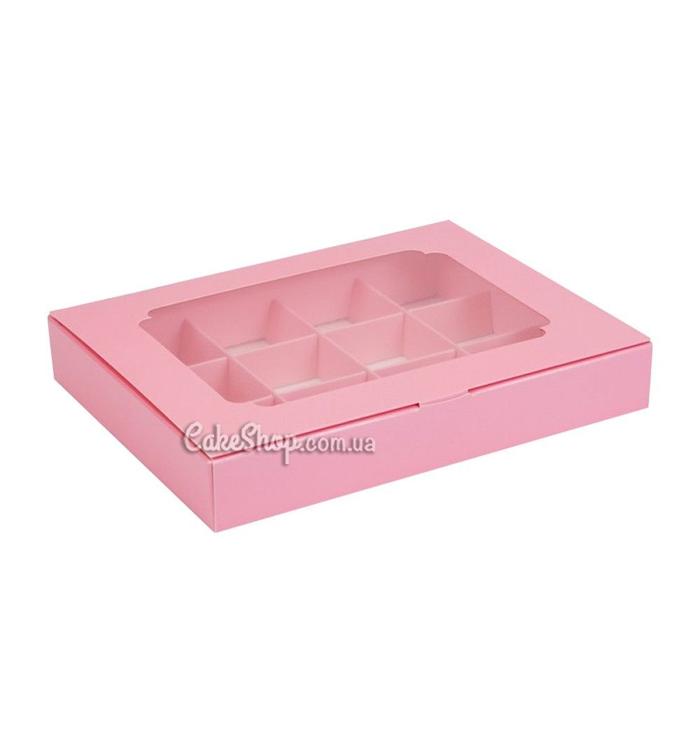 ⋗ Коробка на 12 конфет с окном Розовая, 20х15,6х 3 см купить в Украине ➛ CakeShop.com.ua, фото