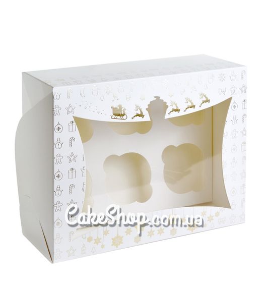 ⋗ Коробка на 6 кексов Новогодняя Золотое тиснение, 24х18х9 см купить в Украине ➛ CakeShop.com.ua, фото