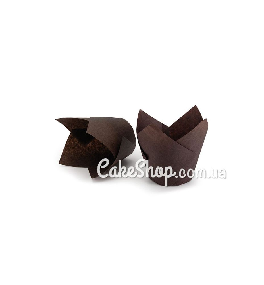 Форма бумажная для кексов Тюльпан коричневая мини, 10 шт. - фото