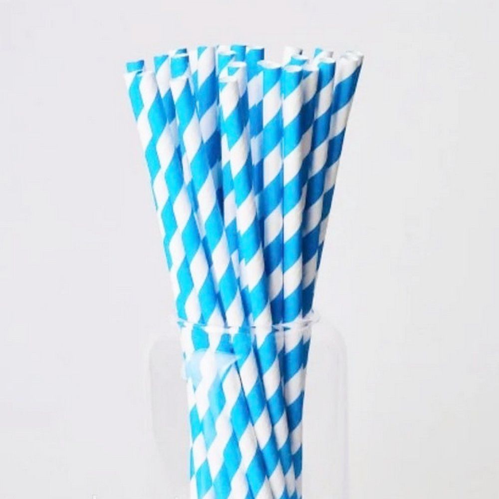 Трубочки бумажные голубая полоска 200 мм - фото