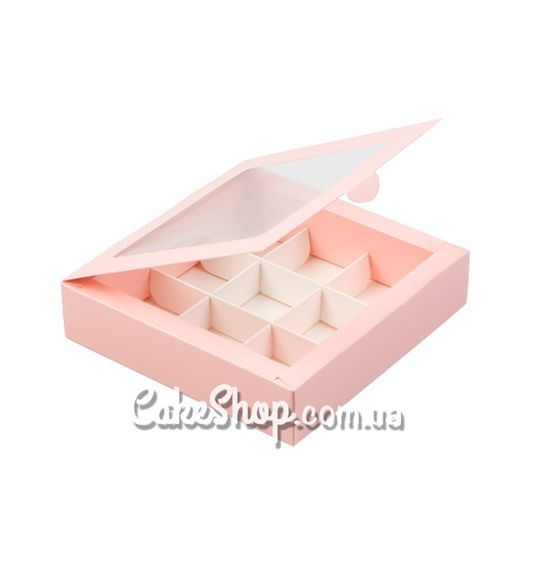 ⋗ Коробка на 9 конфет с окном Персиковая 15,3х15,3х3,5 см купить в Украине ➛ CakeShop.com.ua, фото