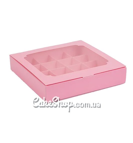 ⋗ Коробка на 16 конфет с окном Розовая, 18,5х18,5 х 3 см купить в Украине ➛ CakeShop.com.ua, фото